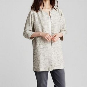 Eileen Fisher Woven Cotton Twist Long Jacket in Ecru